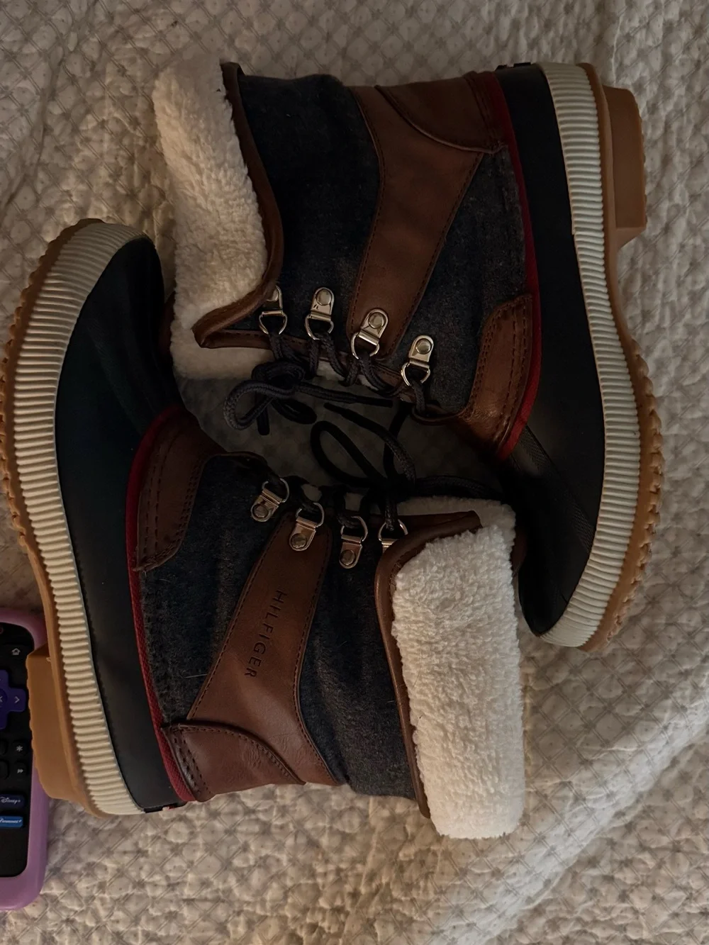 Tommy Hilfiger Gray, Brown and Cream Lace-Up Winter Boots
